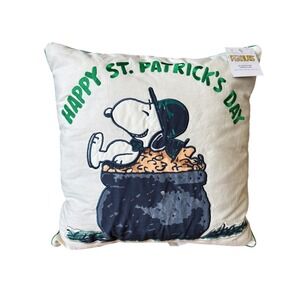 Peanuts St. Patrick's Day Snoopy & Woodstock Clover Throw Pillow Accent 18in NEW